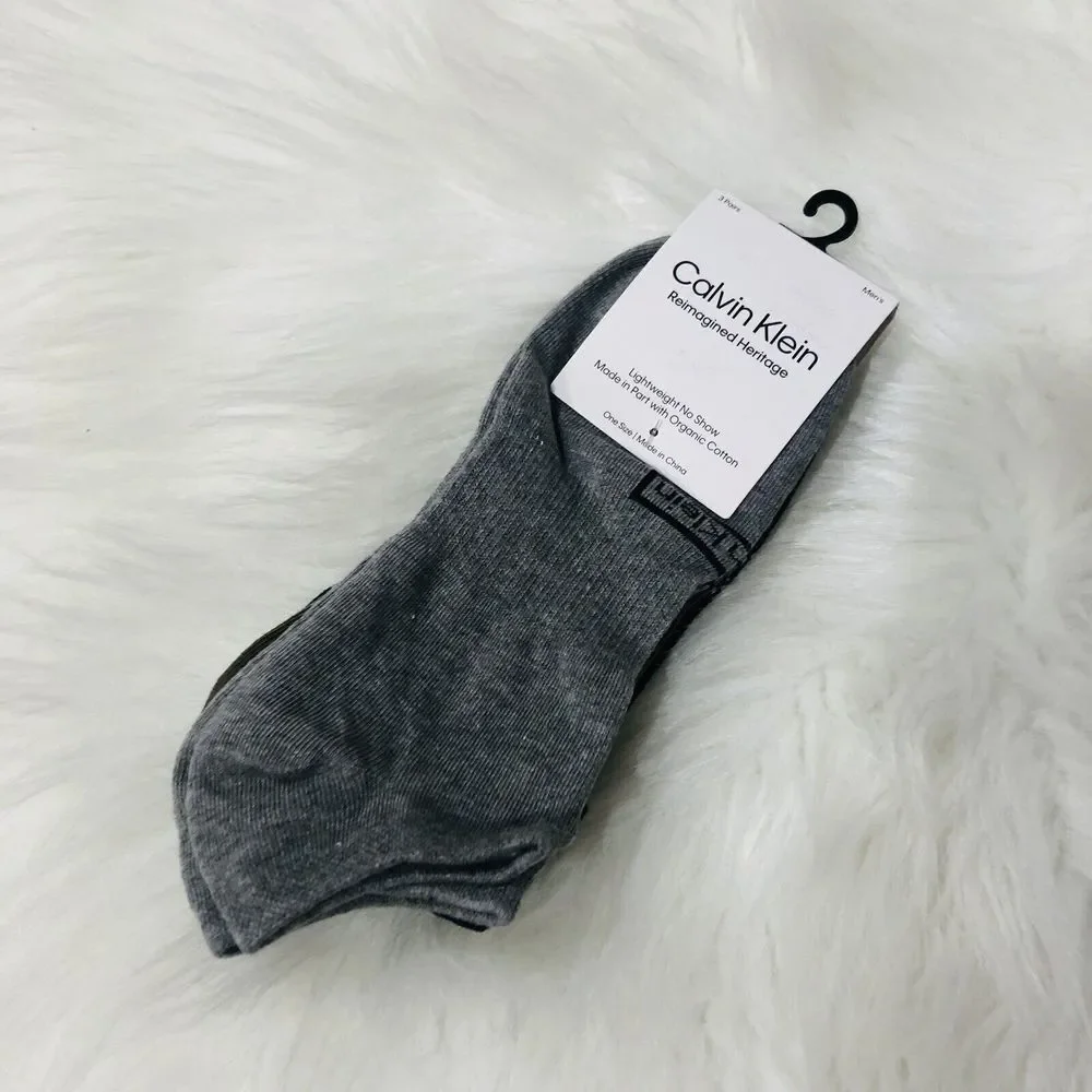 Calvin Klein Mens 3 Pack Reimagined Heritage No Show Socks Grey Black CM21M17008